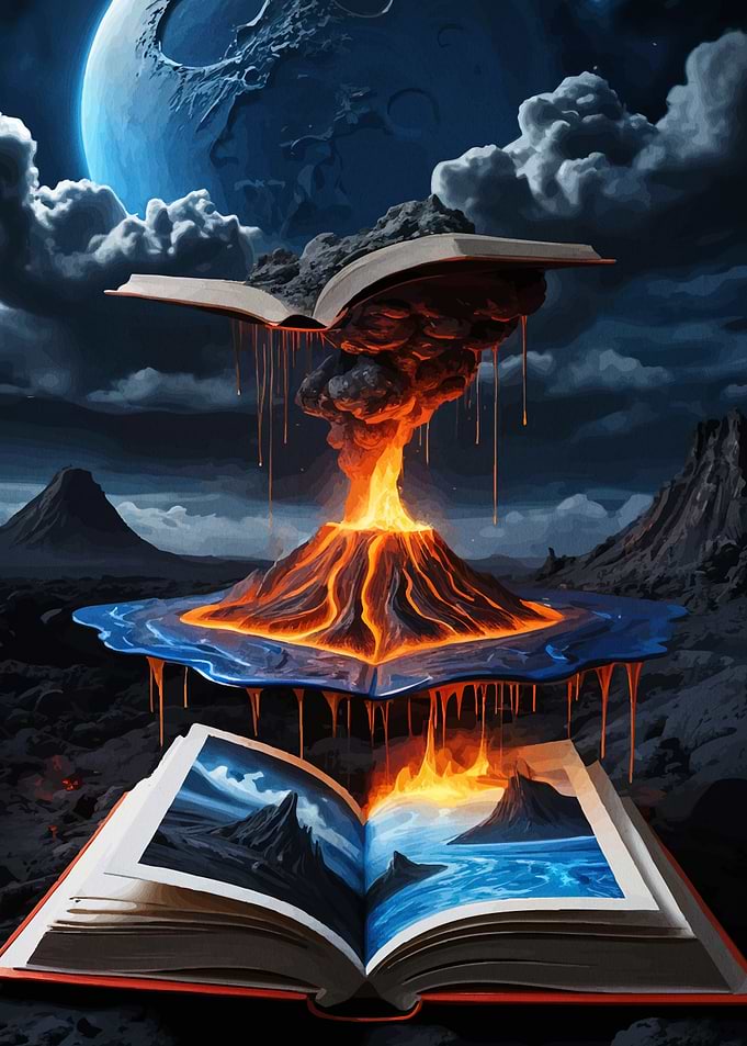 Volcano Erupting Open Books