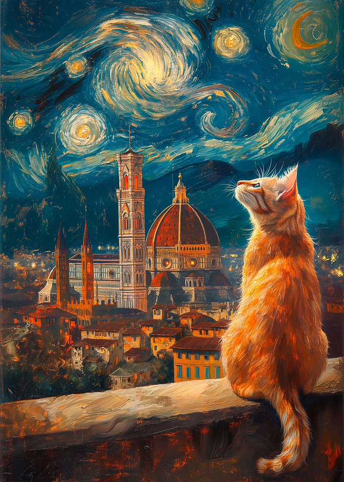 Cat gazing at Florence Starry Night