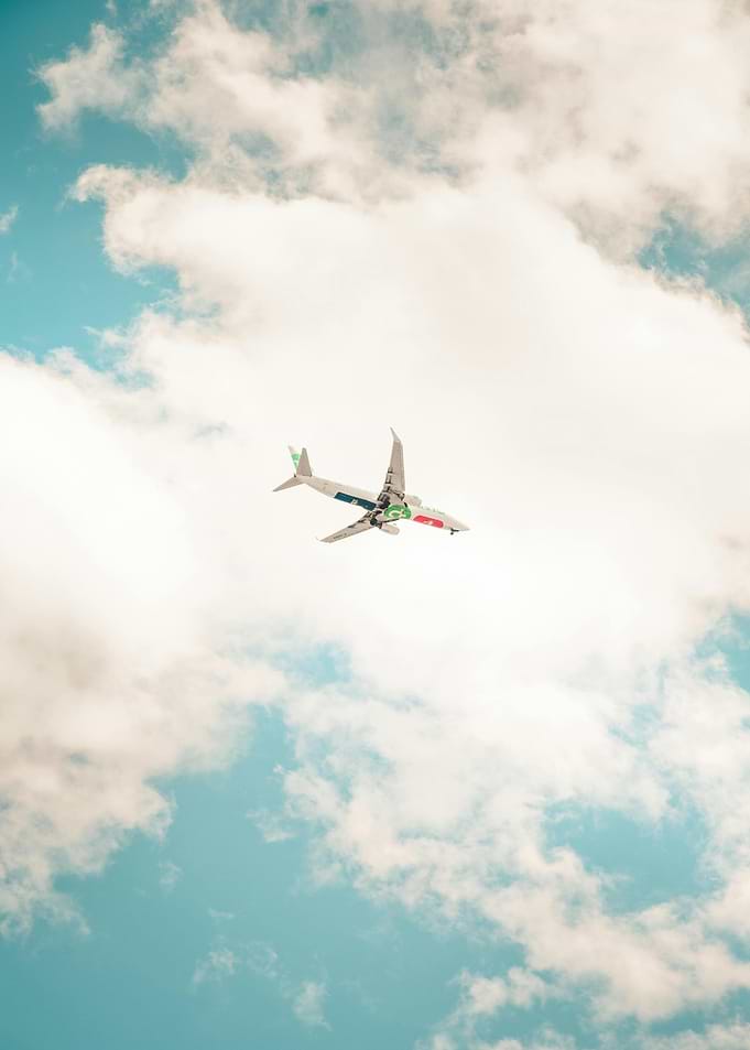 Airplane in the sky with clouds
