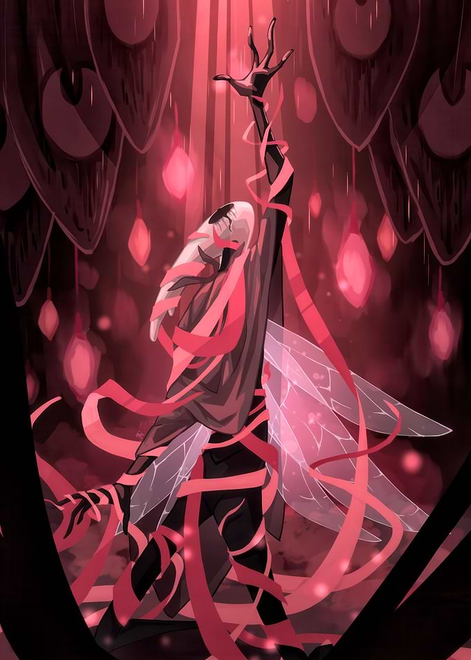 Red Abstract Figure with Wings
