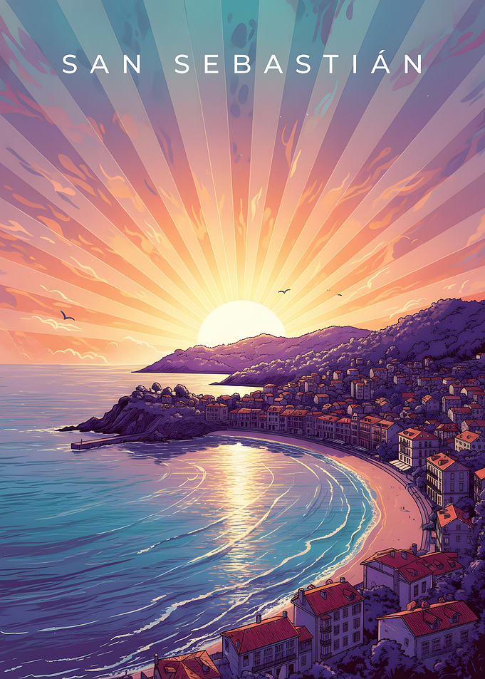 San Sebastián Coastal Cityscape at Sunset