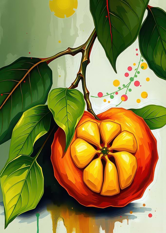 Bright Tropical Fruit with Leaves