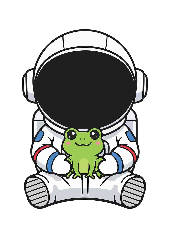 Astronaut with Frog Cartoon Illustration