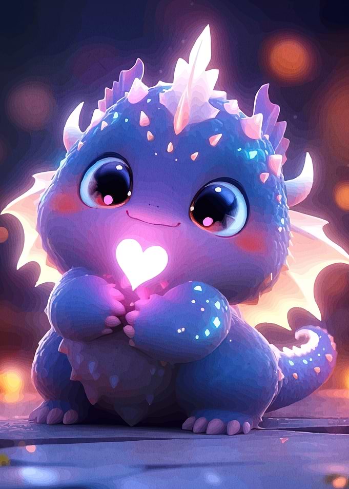 Cute Dragon Holding Heart