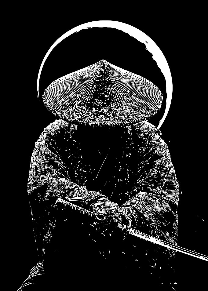Monochrome Samurai with Katana and Hat