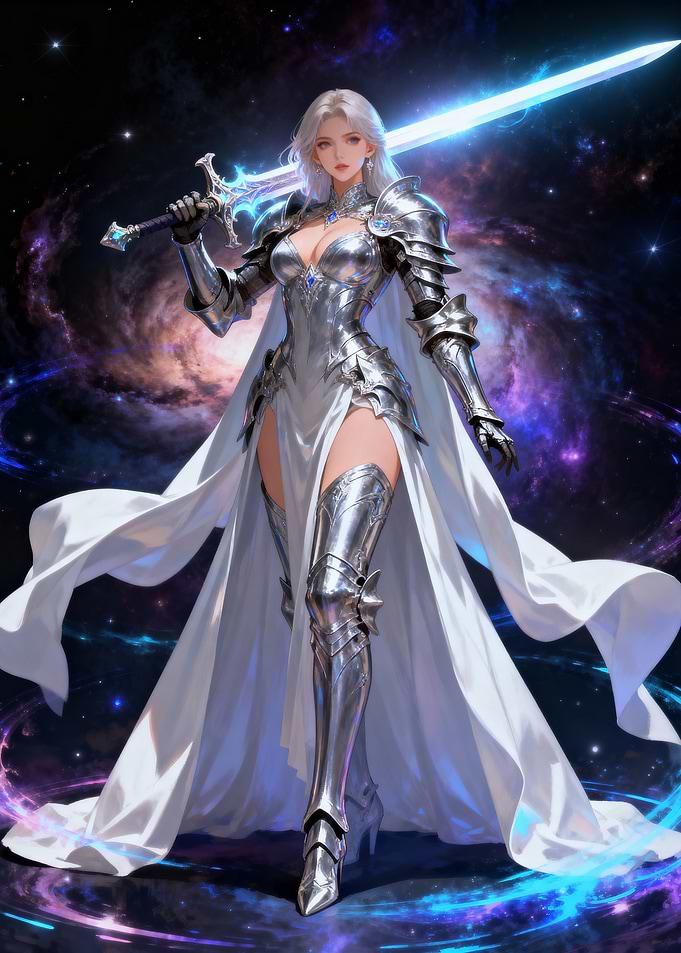 Space Knight Woman with Glowing Sword