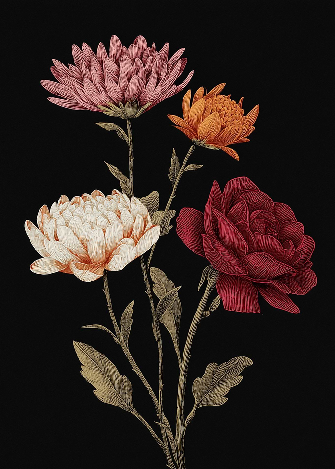 Floral Arrangement on Black Background