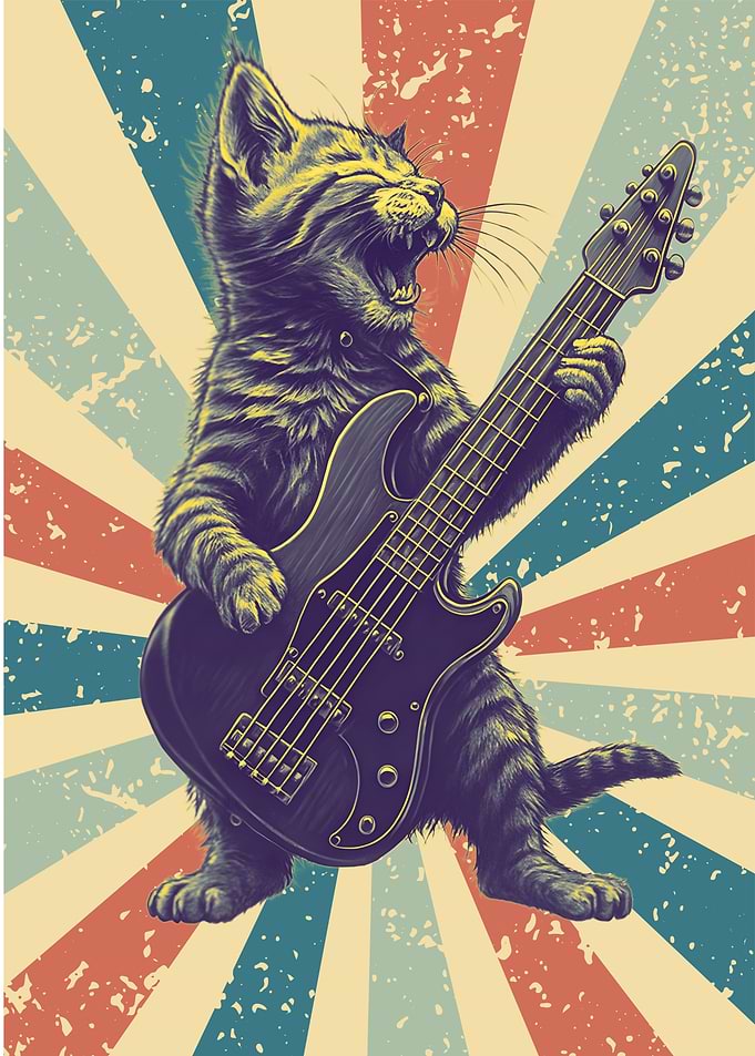 Rockstar Cat Playing Bass Guitar