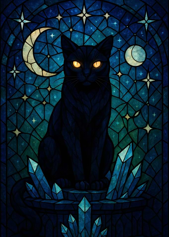 Black Cat Stained Glass Art