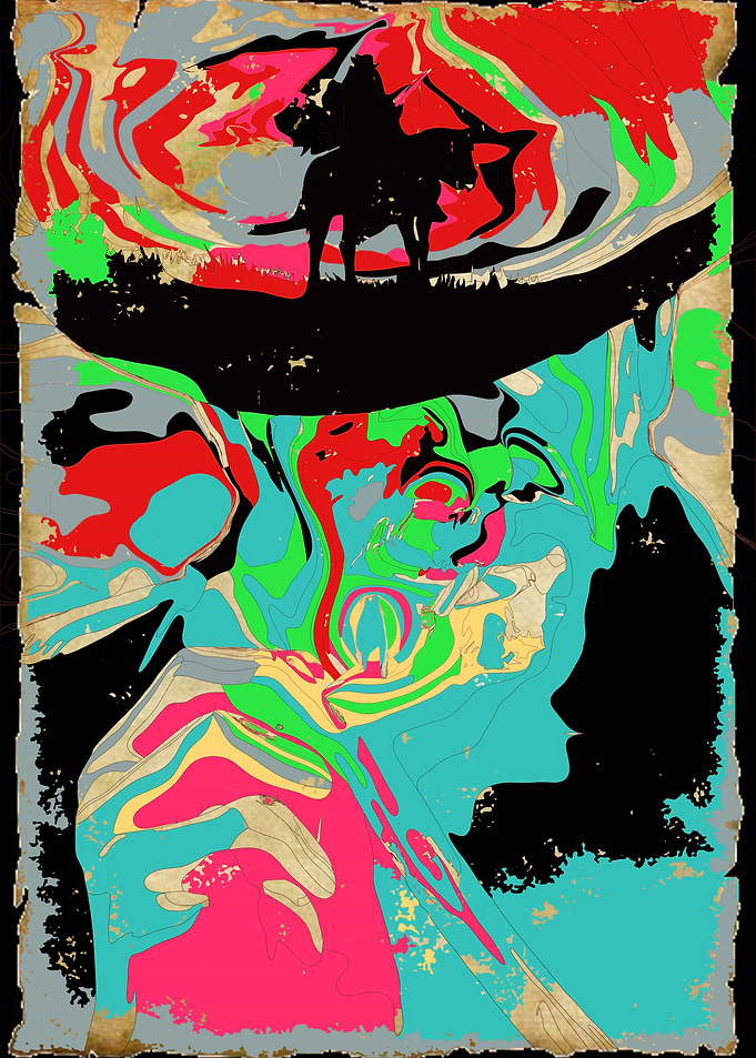 Abstract Rider Silhouette with Colorful Swirls