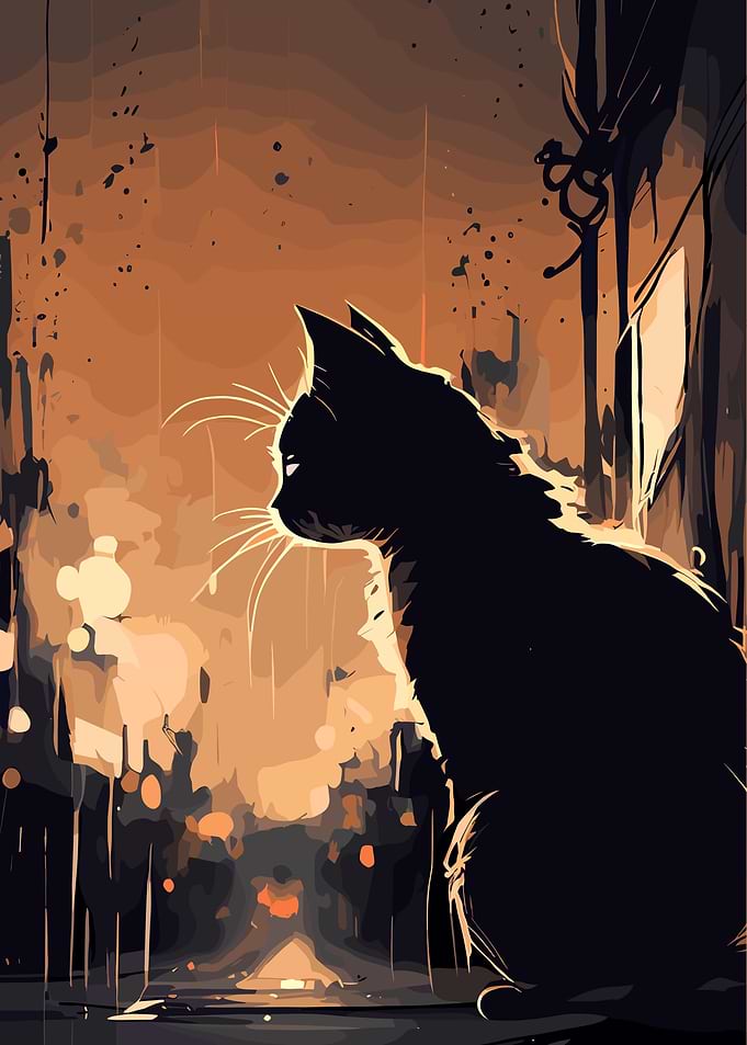 Silhouette of a Cat in the City