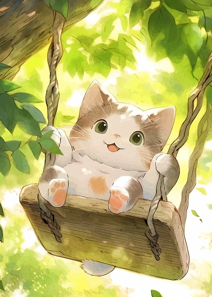 Cute Cat on a Swing