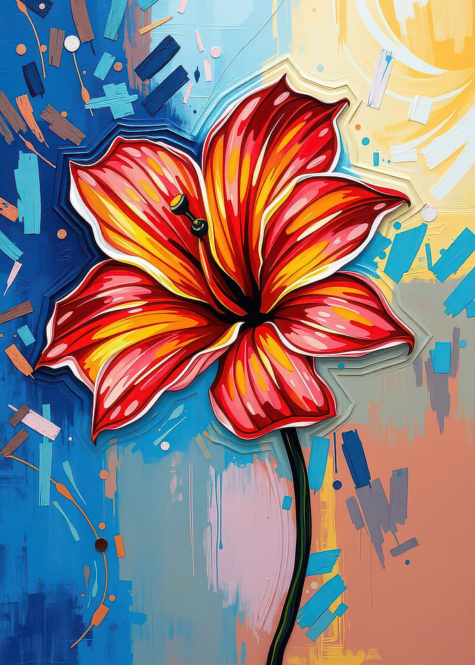 Abstract Floral Painting with Red Lily