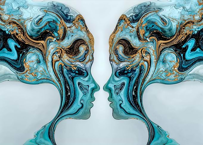 Abstract Faces in Blue and Gold