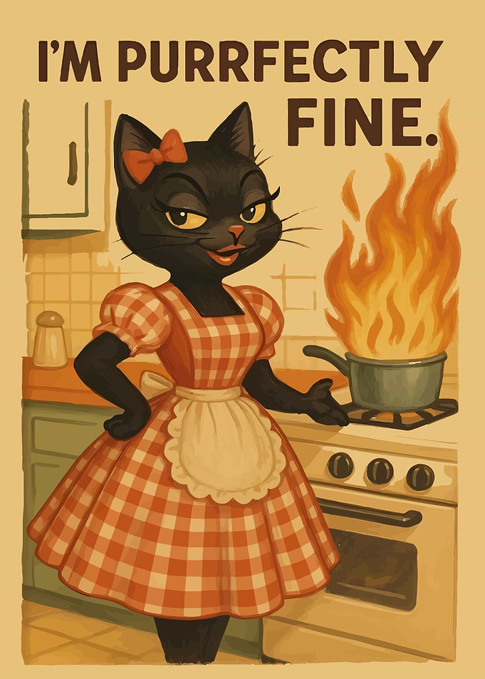 Purrfectly Fine Cat in Kitchen