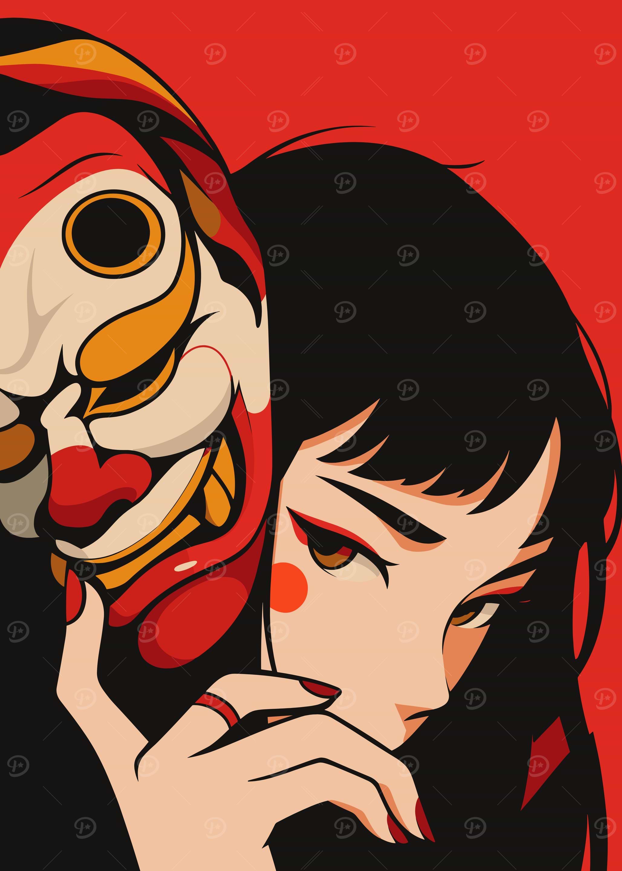 Woman with Japanese Mask Illustration