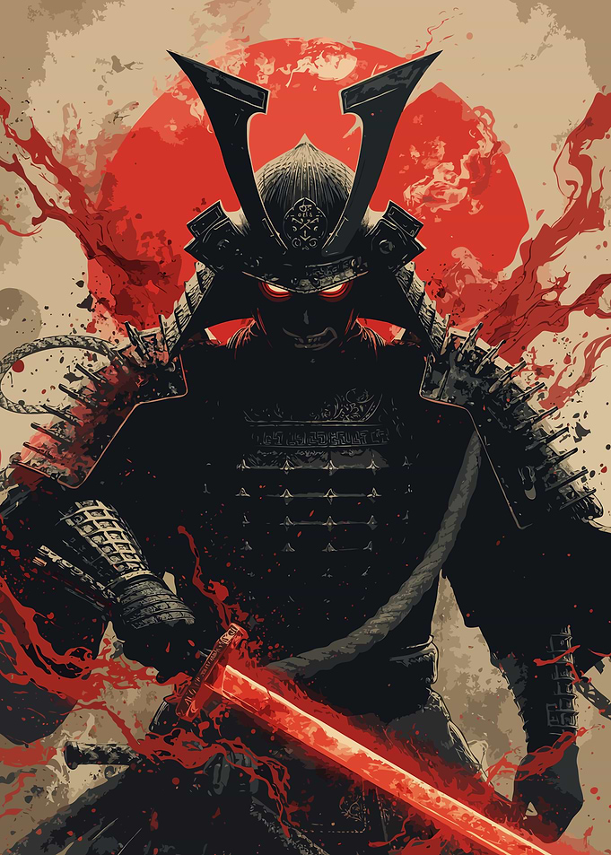 Samurai Warrior with Red Sword Digital Art