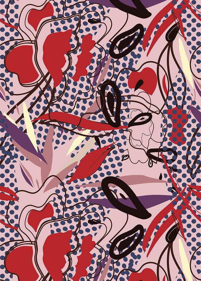Abstract Floral Pattern with Polka Dots
