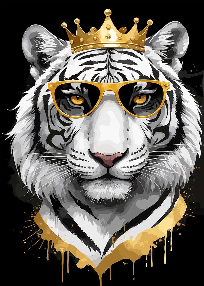 Cool Tiger with Crown and Glasses