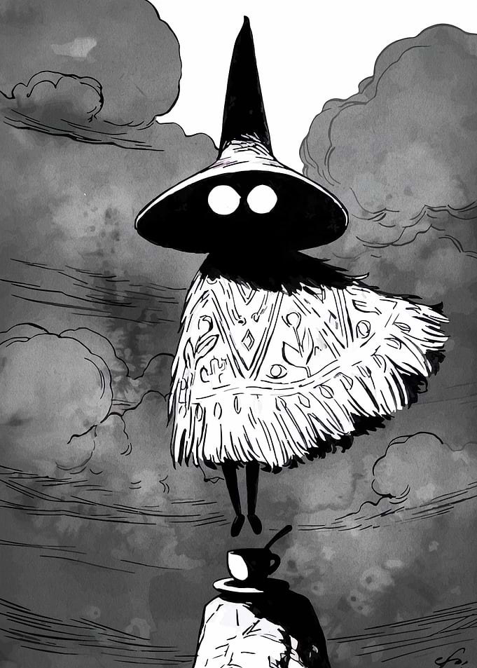 Whimsical Witch and Coffee Cup