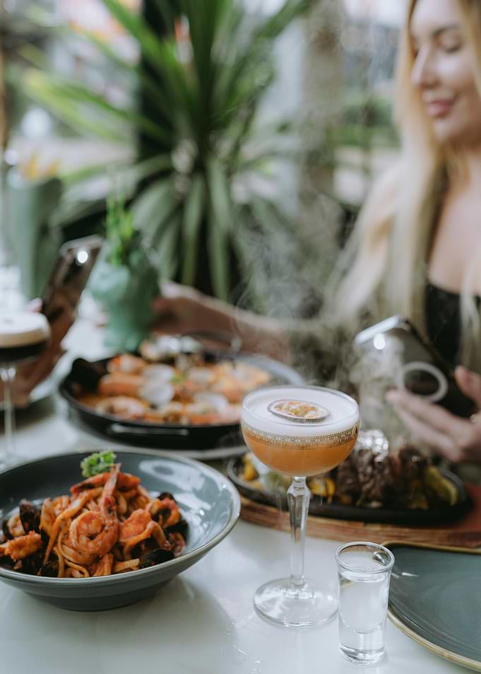 Dining Table with Food and Drinks