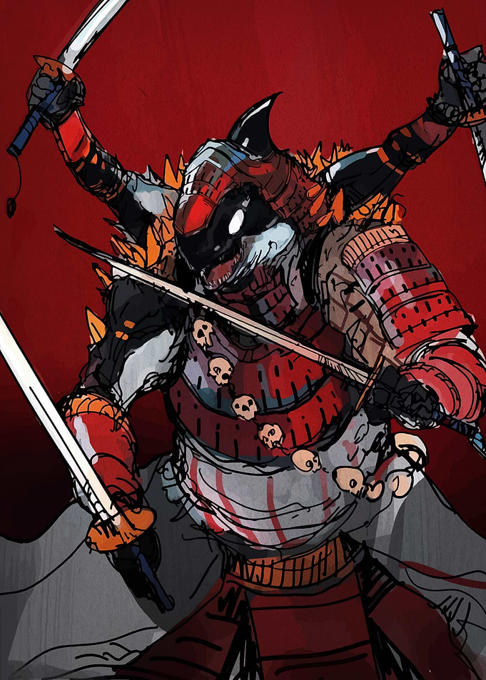 Orca Samurai Warrior with Four Swords
