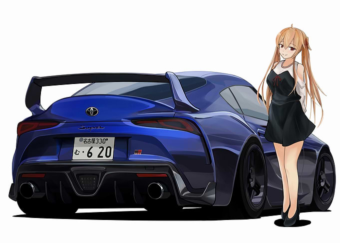 Anime Girl with Blue Toyota Supra