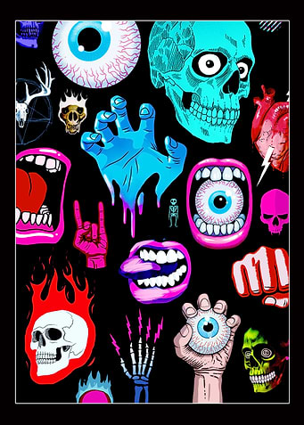 Surreal Horror Collage on Black Background