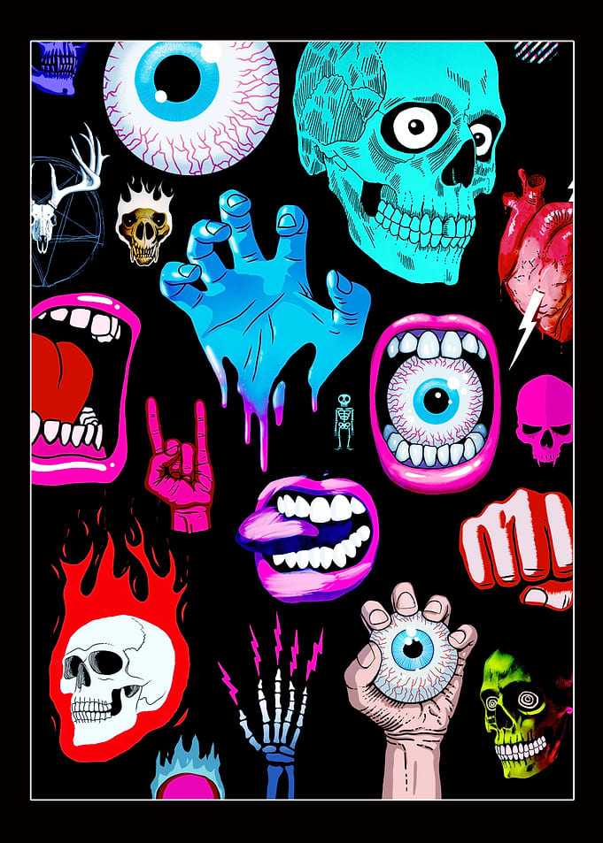 Surreal Horror Collage on Black Background