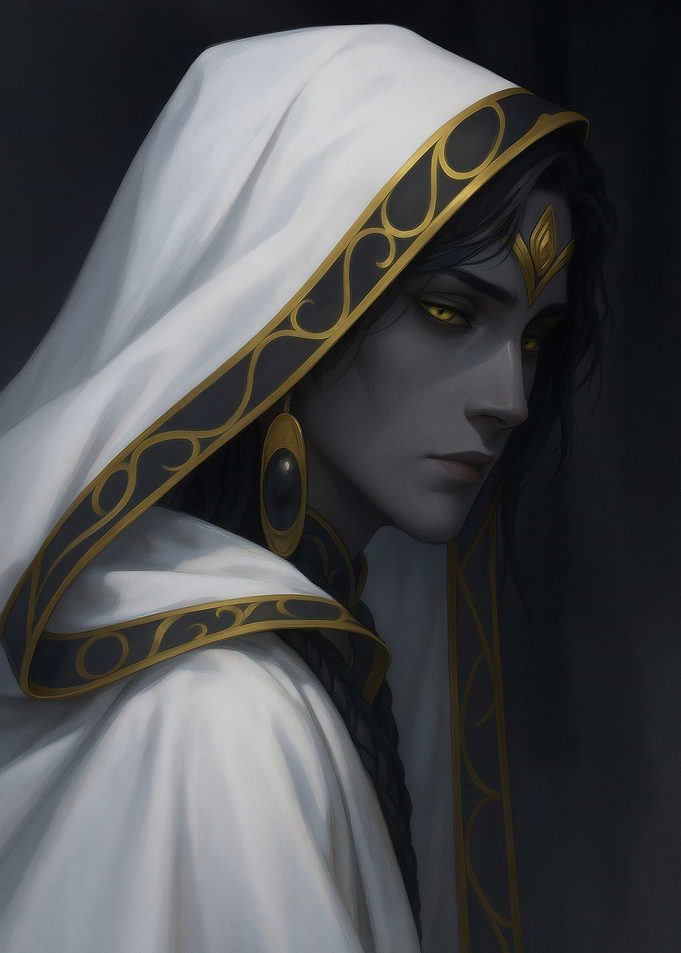 Elegant Dark Elf Portrait with Golden Accents