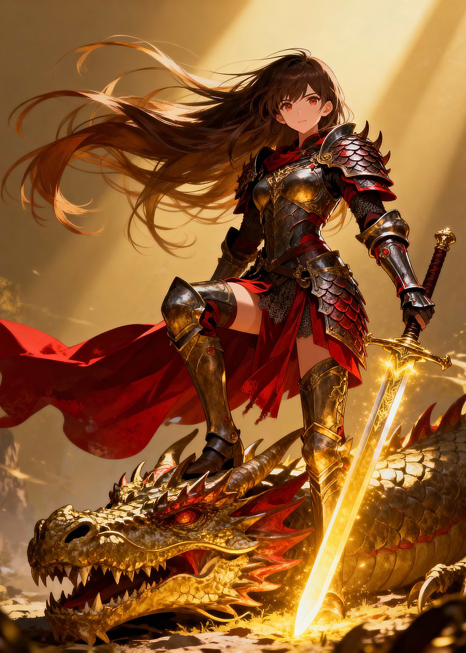 Anime Knight Girl with Dragon