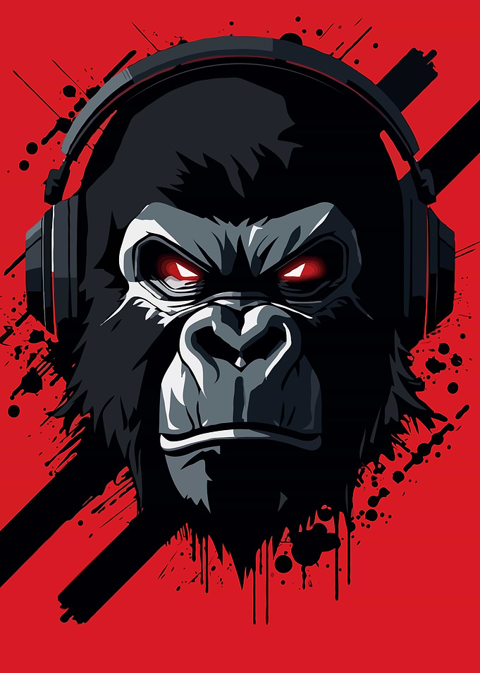 Gorilla with Headphones Illustration