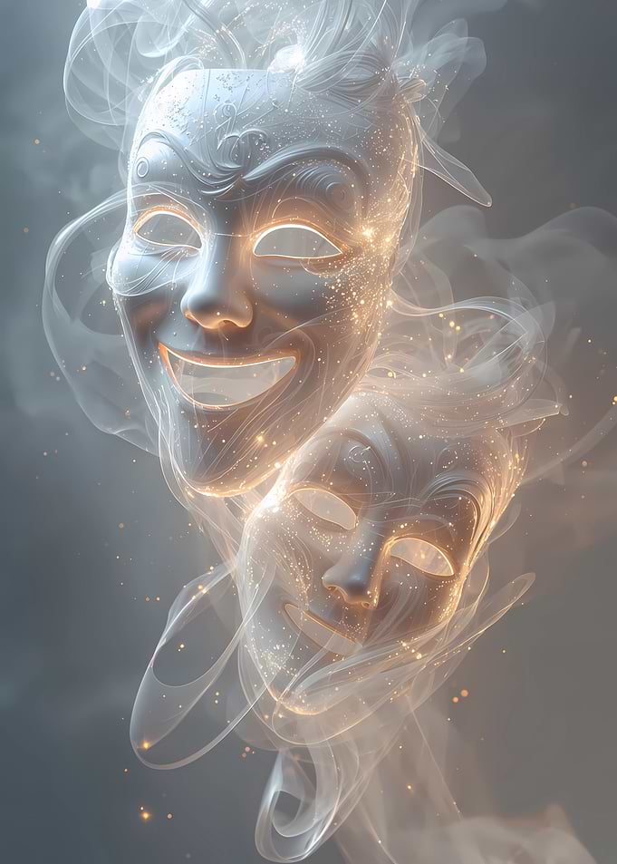 Two Smiling Masks in Ethereal Light