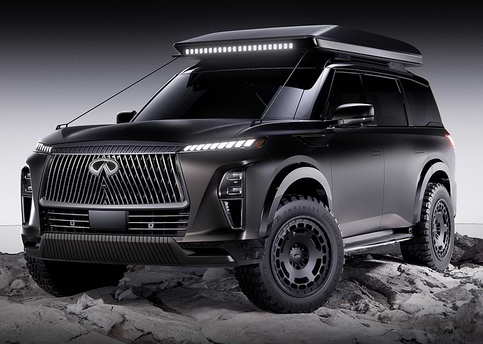 black infiniti qx80 with roof tent