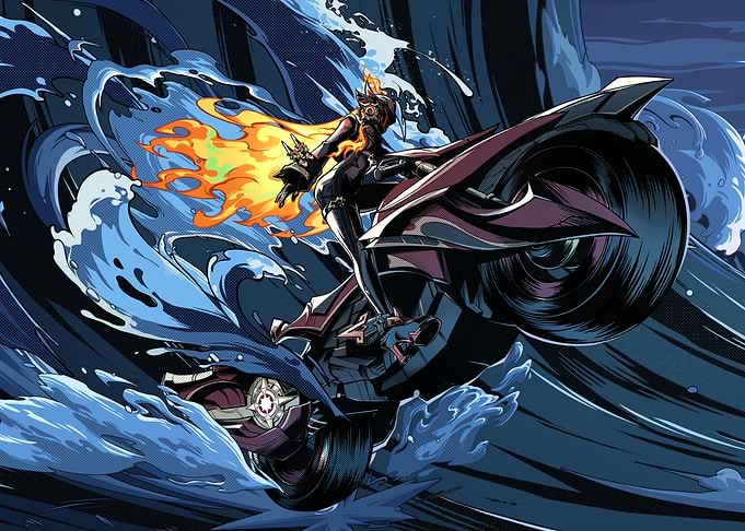 Motorcycle Rider in Ocean Waves