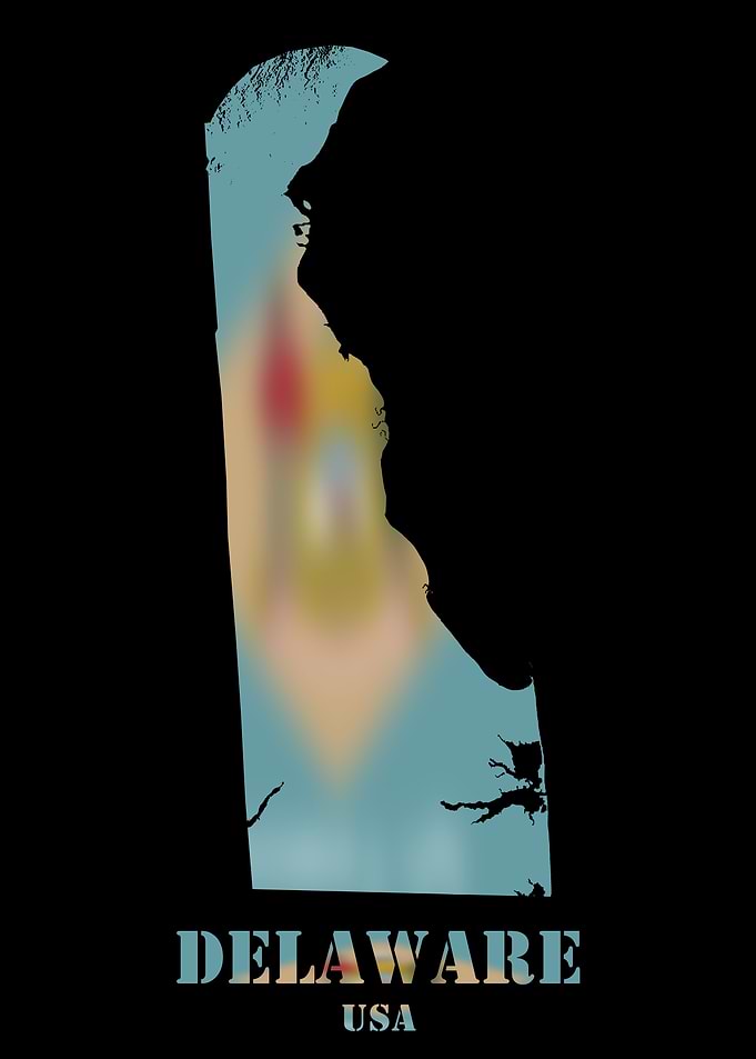 Delaware USA Topographic Contour Relief Map blending terrain features into its emblematic colorful flag