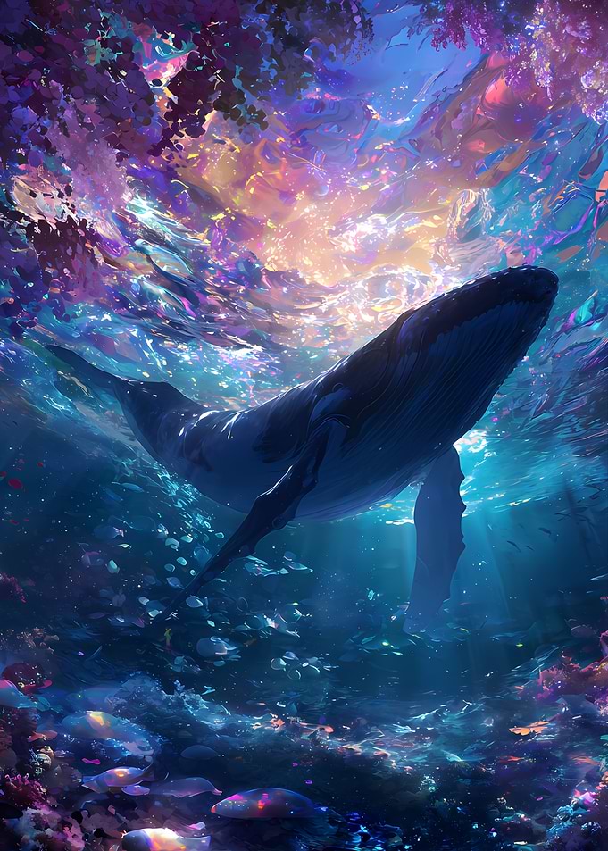 Whale in a colorful ocean