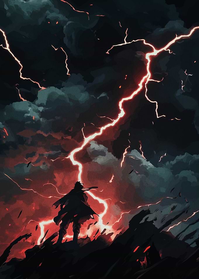 Silhouette in Stormy Weather with Lightning