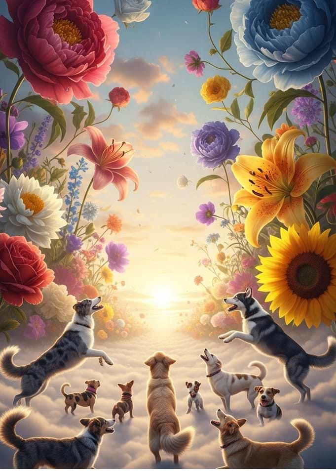 Dogs in a Floral Dreamscape