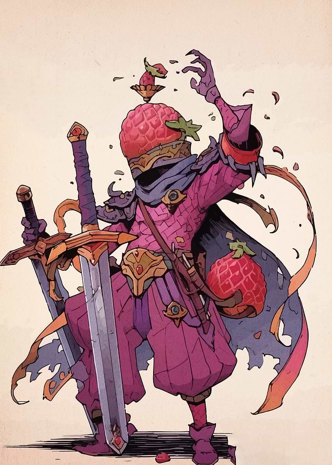 Strawberry Knight Fantasy Character Illustration