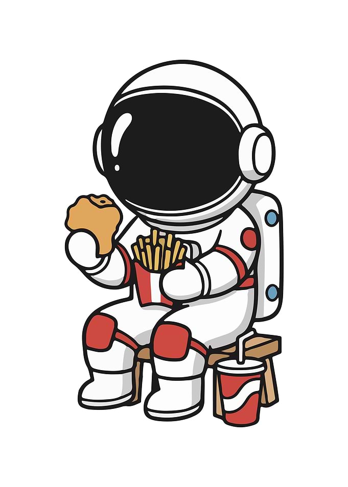 Astronaut Eating Fast Food Cartoon