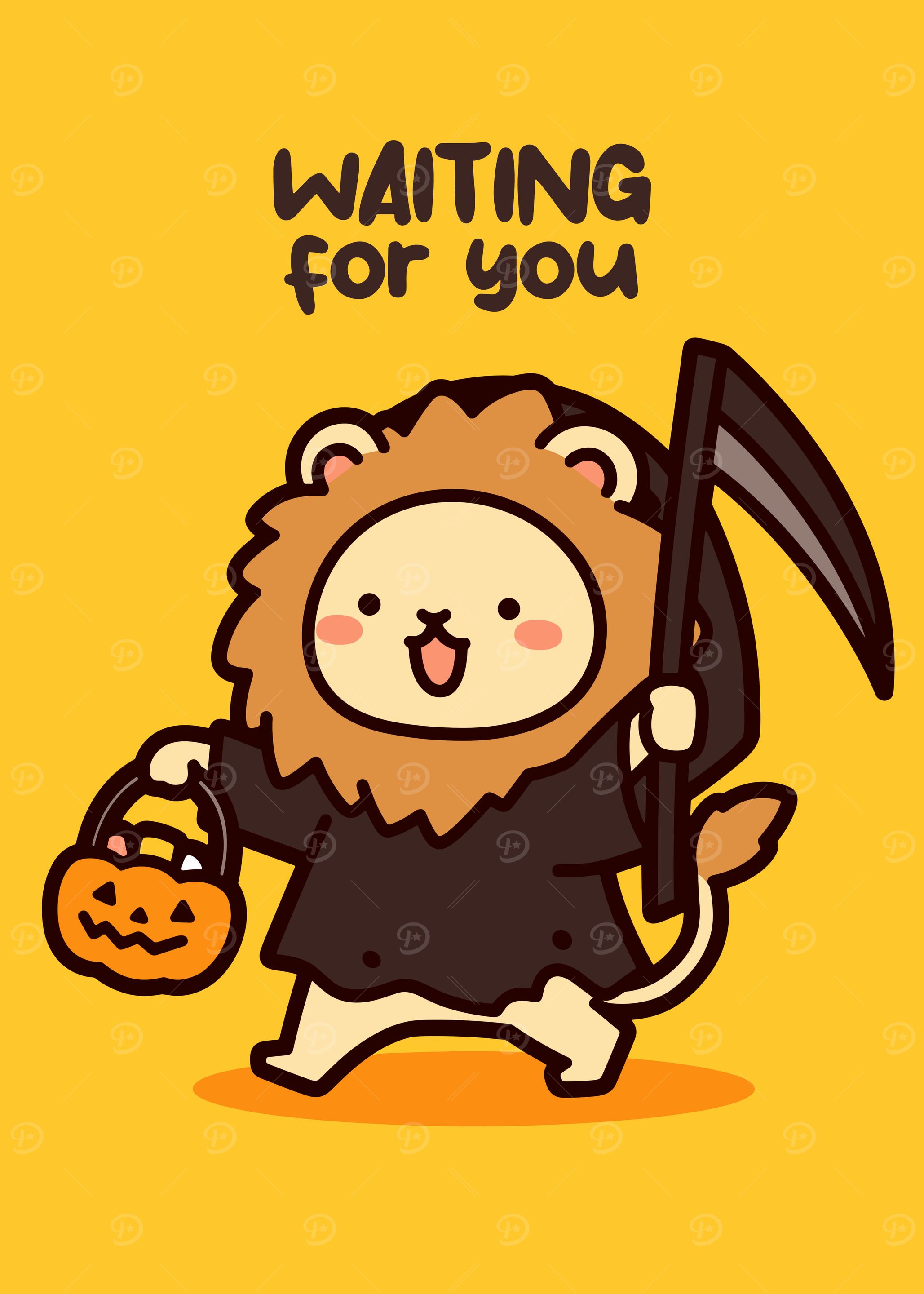 Lion Grim Reaper Halloween Illustration