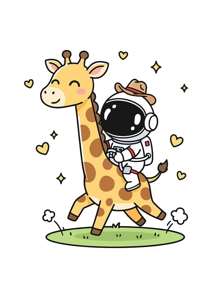 Astronaut riding giraffe