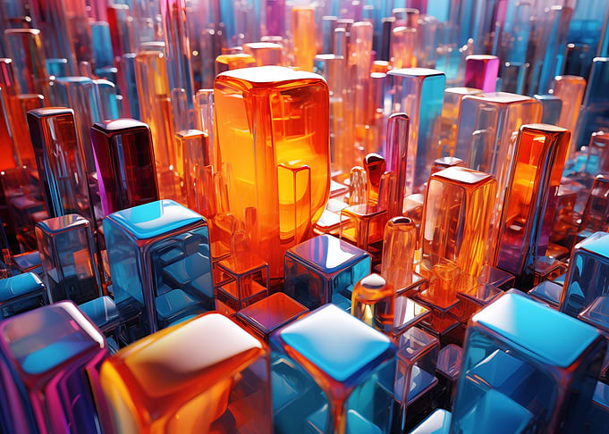 Abstract Colorful Glass Cubes Cityscape