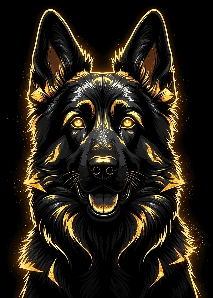 Golden German Shepherd Portrait on Black