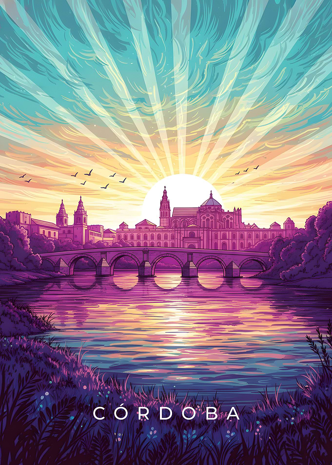 Córdoba cityscape at sunset illustration