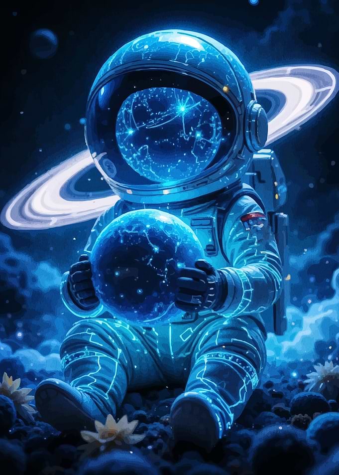 Astronaut Holding Planet Cosmic