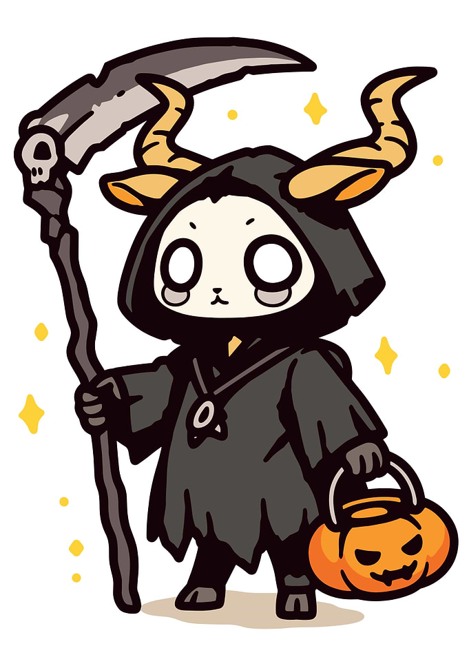 Cute Grim Reaper Cartoon Illustration