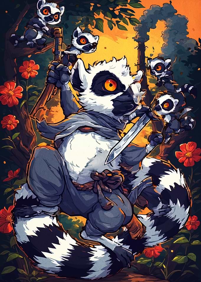 Lemur Ninja with Sword and Friends