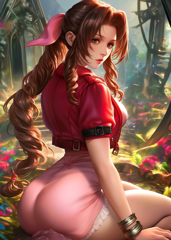 Aerith Gainsborough in a Floral Garden